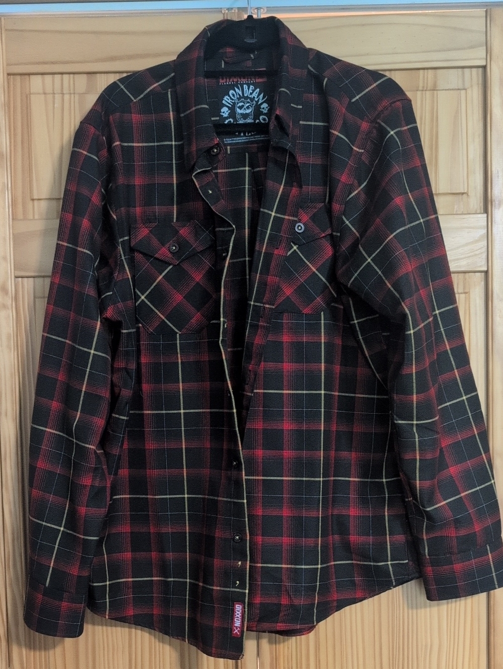 DIXXON IRON BEAN COFFEE CO Red and Black Plaid Button-Down Shirt